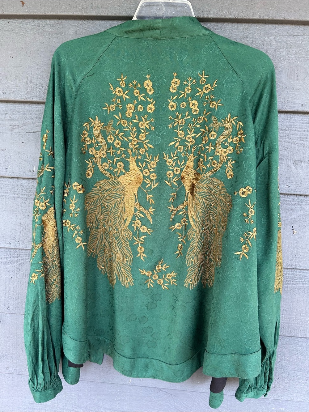Zara Green Kimono with Gold Peacock Embroidery size XL